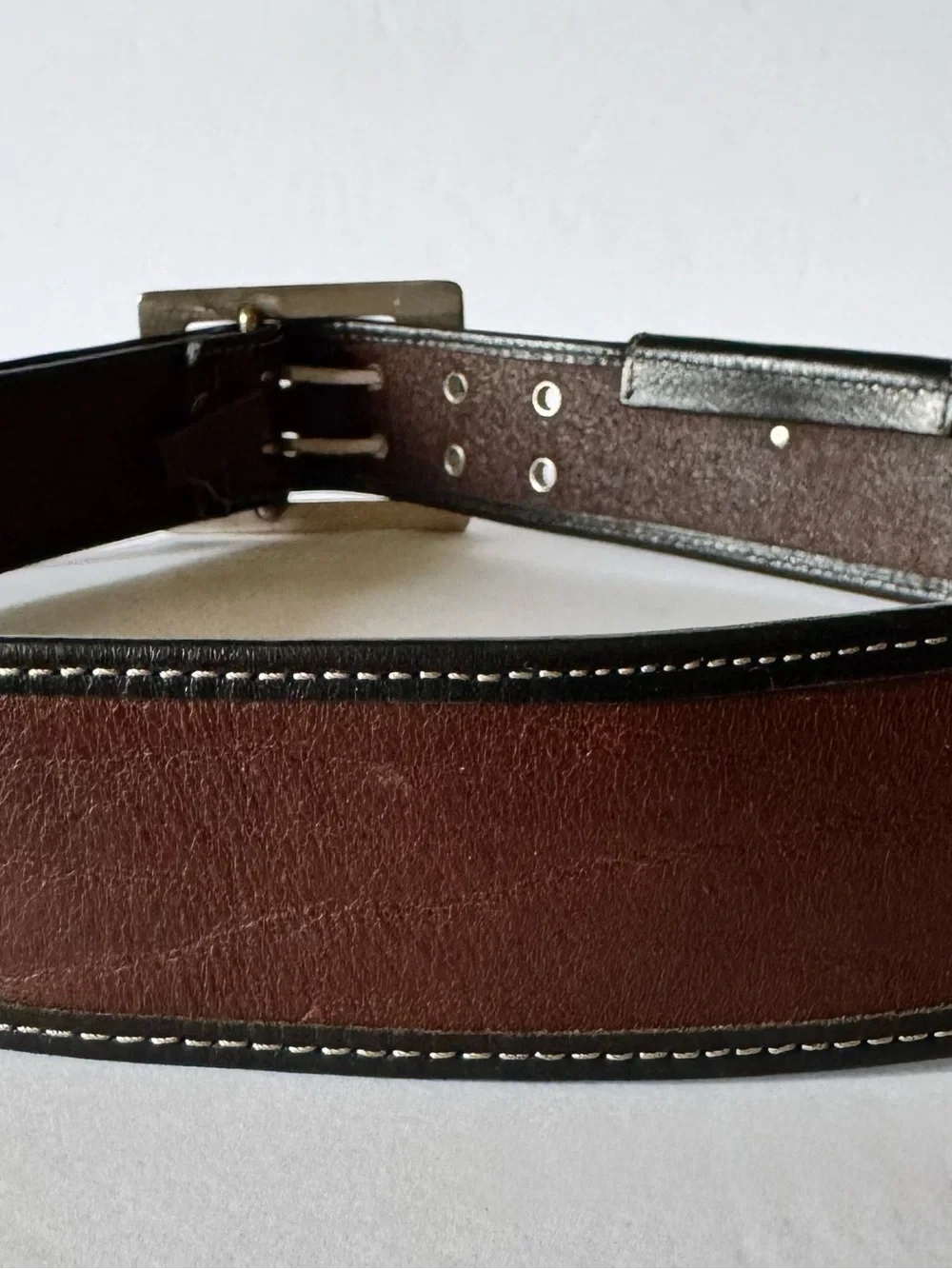 Rocawear Unisex 30” Vintage Genuine Italian Leather Brown Black Silver Buckle